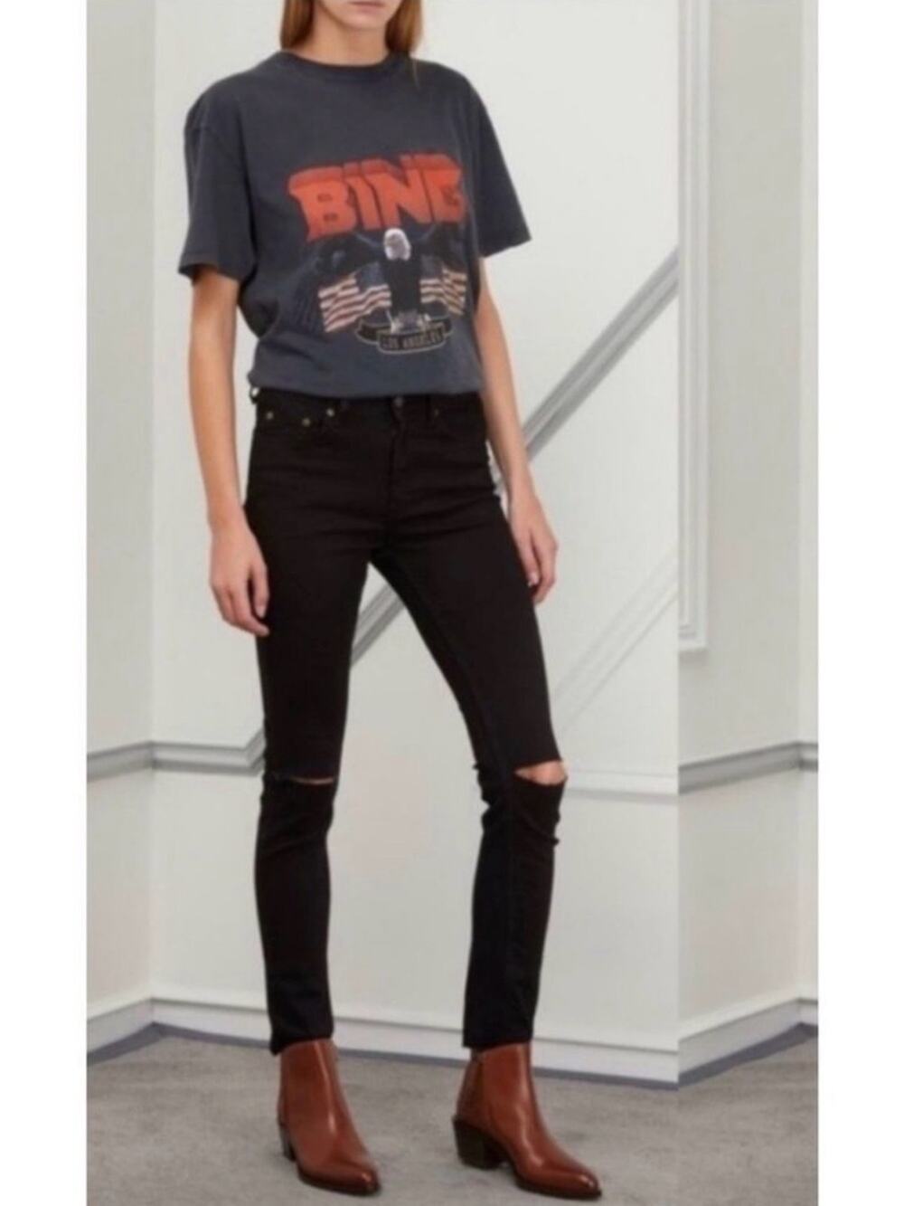 Anine Bing Distressed Brodie Skinny Jeans Size 25